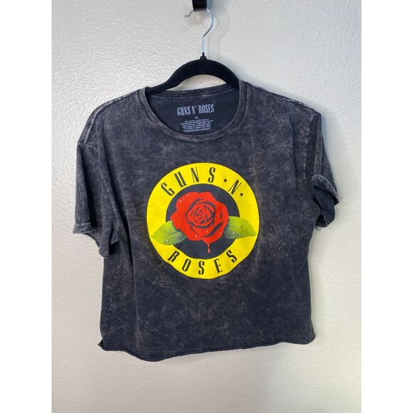 Guns N Roses Womens Distressed Graphic Cropped T-Shirt XL 100% Cotton Black Gray - Picture 2 of 5